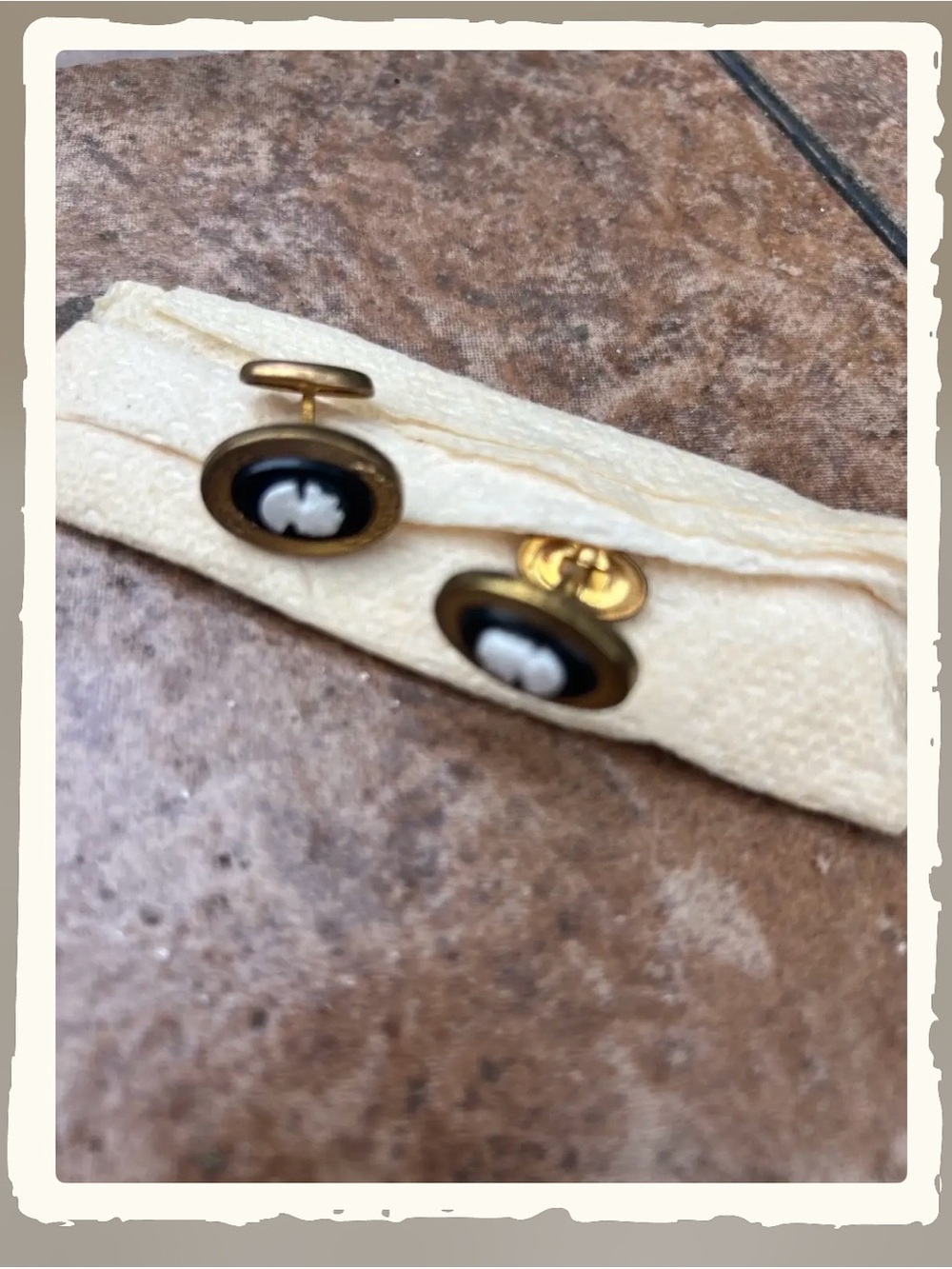 Gold and Black Cameo Cufflinks - Classic Women's Accessory